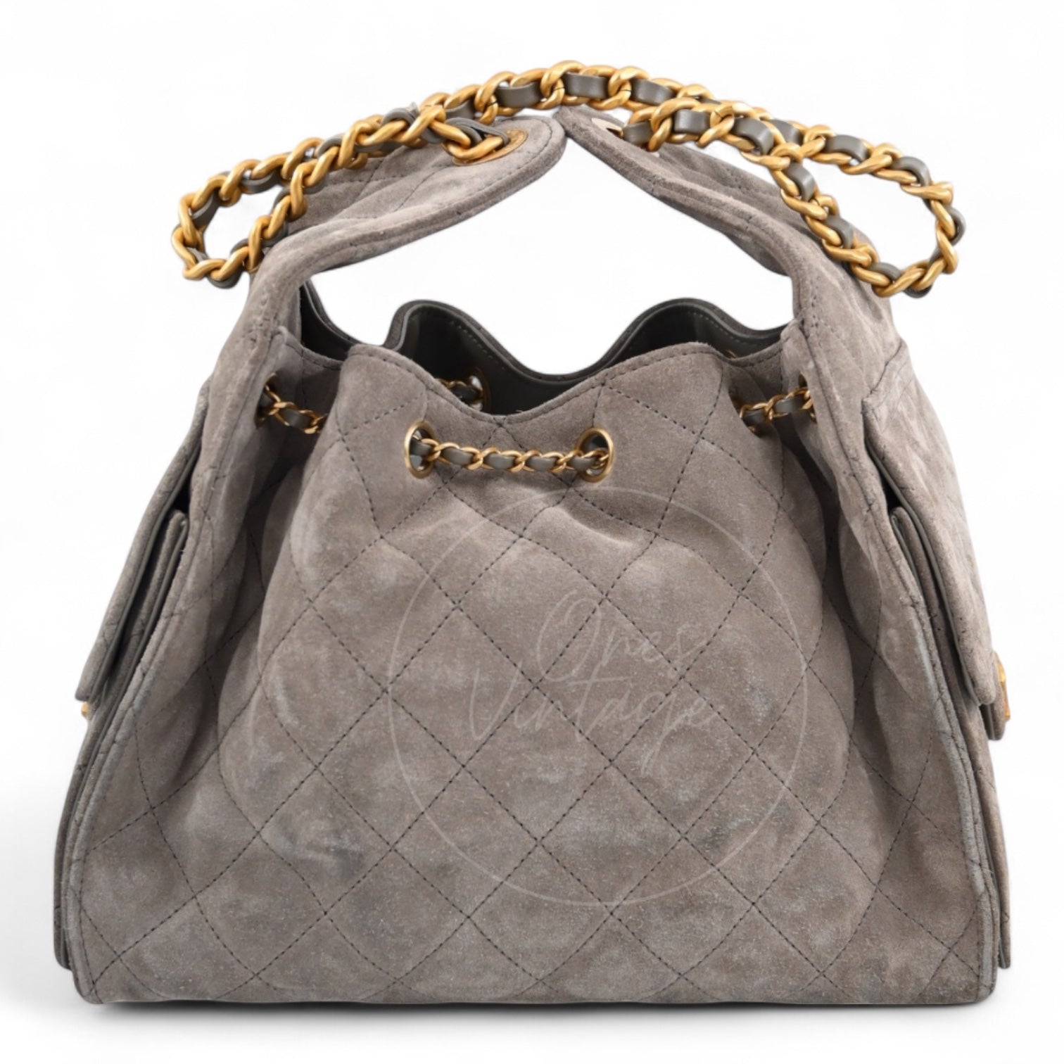 [Unused] Chanel Small 25 Bag Gray Suede GHW Microchip