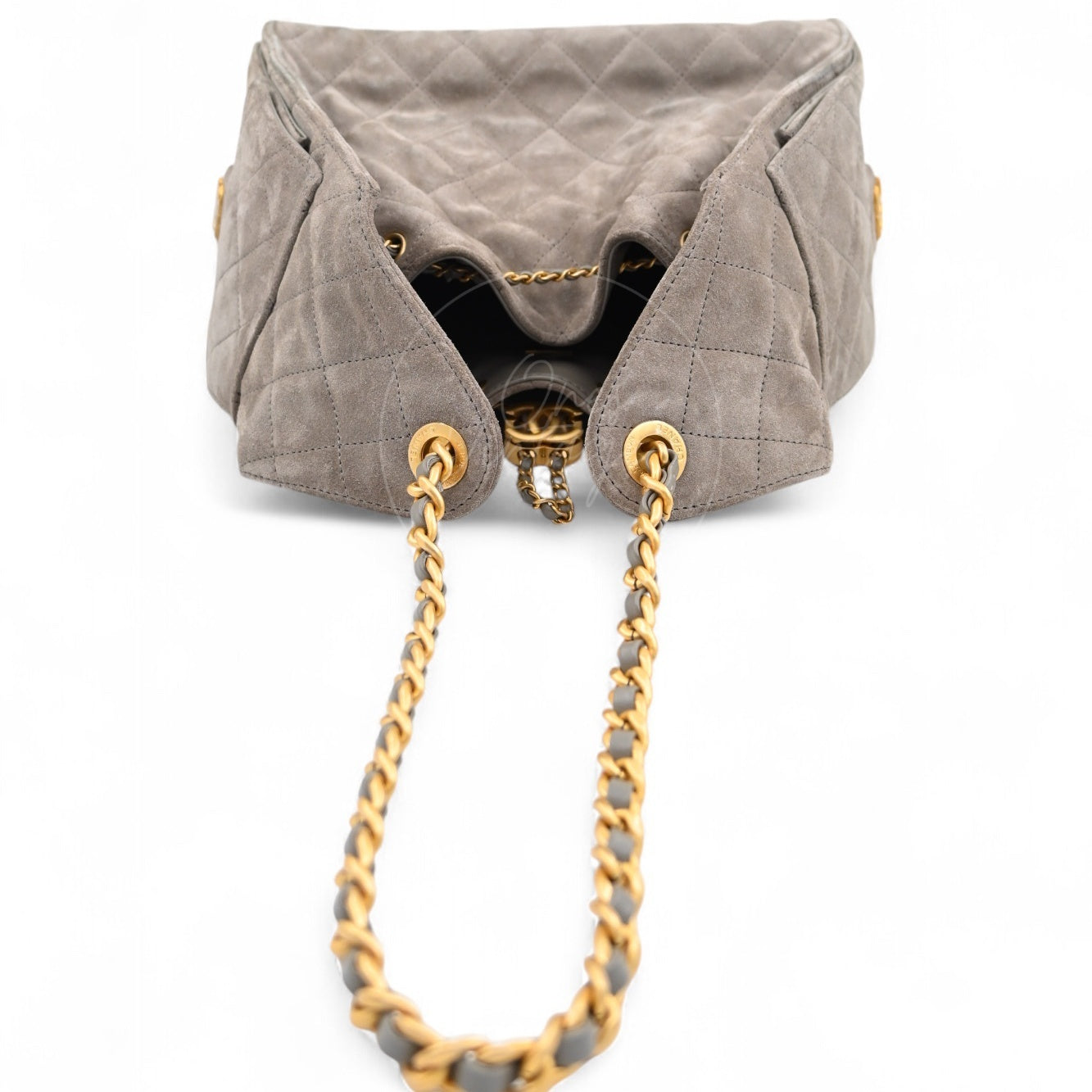 [Unused] Chanel Small 25 Bag Gray Suede GHW Microchip