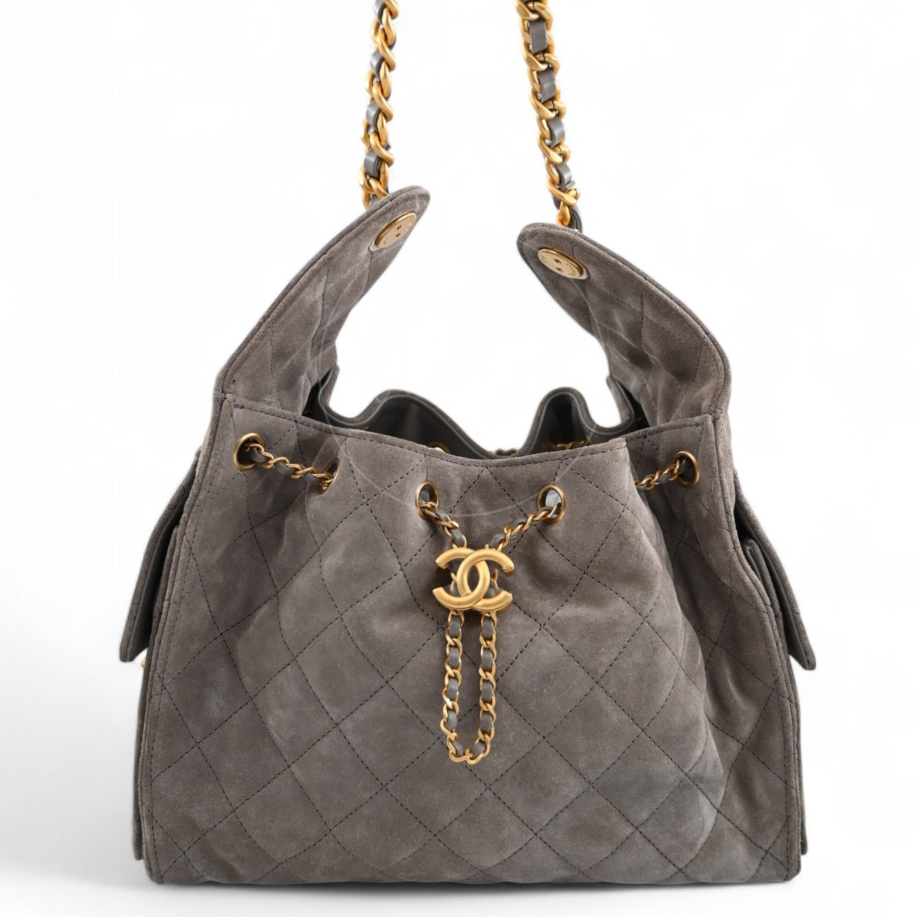[Unused] Chanel Small 25 Bag Gray Suede GHW Microchip
