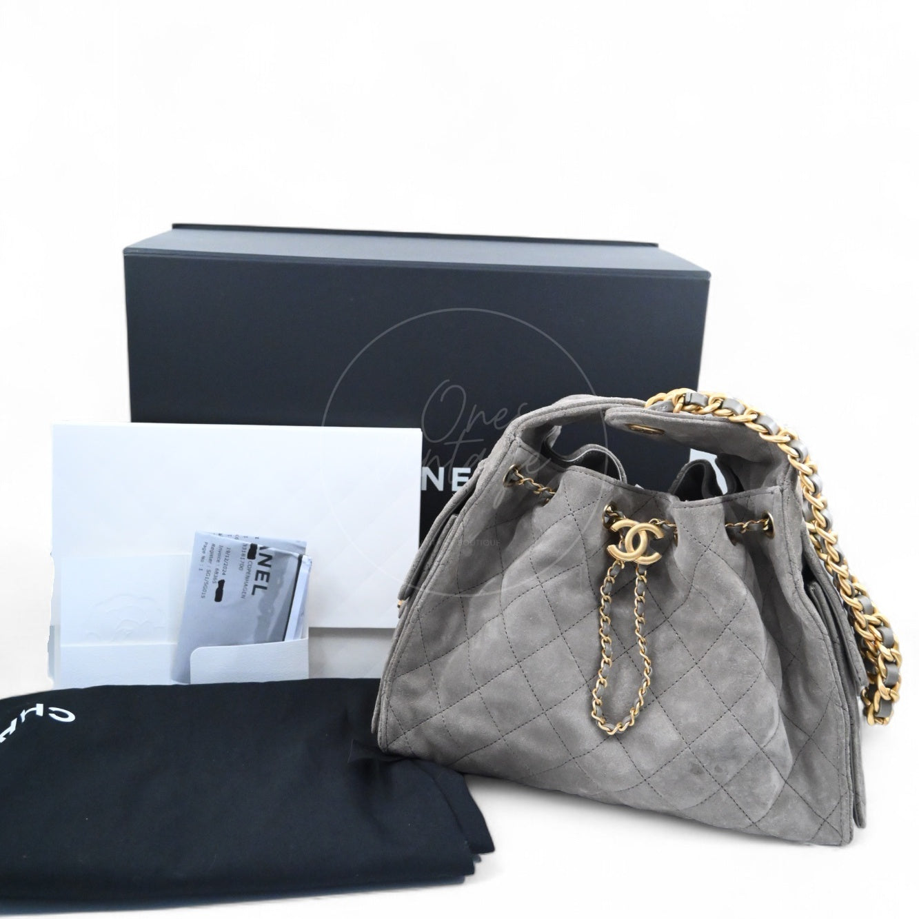 [Unused] Chanel Small 25 Bag Gray Suede GHW Microchip