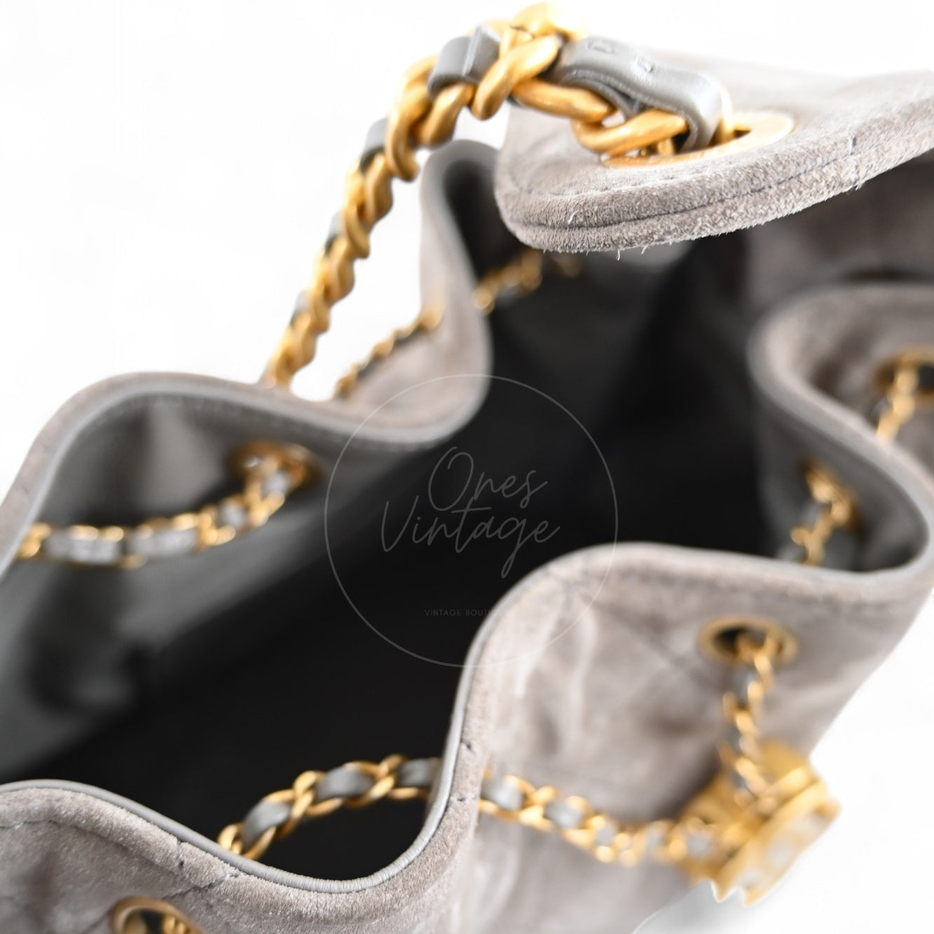 [Unused] Chanel Small 25 Bag Gray Suede GHW Microchip