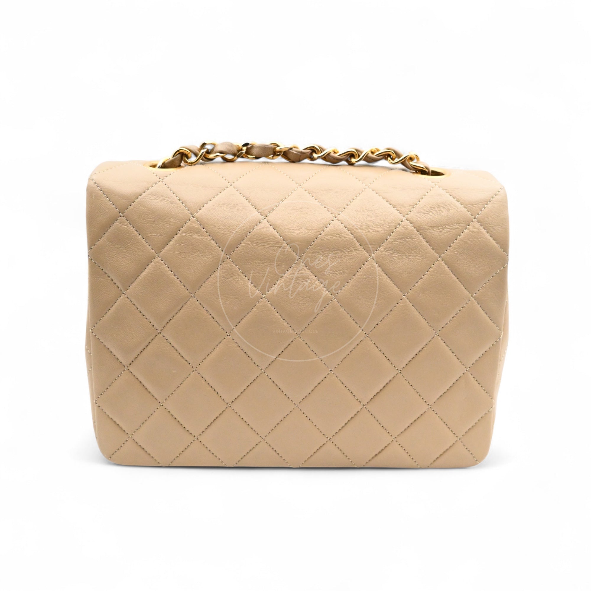 [Pre-owned] Chanel Vintage Beige Lambskin Mini Square Classic Flap Bag