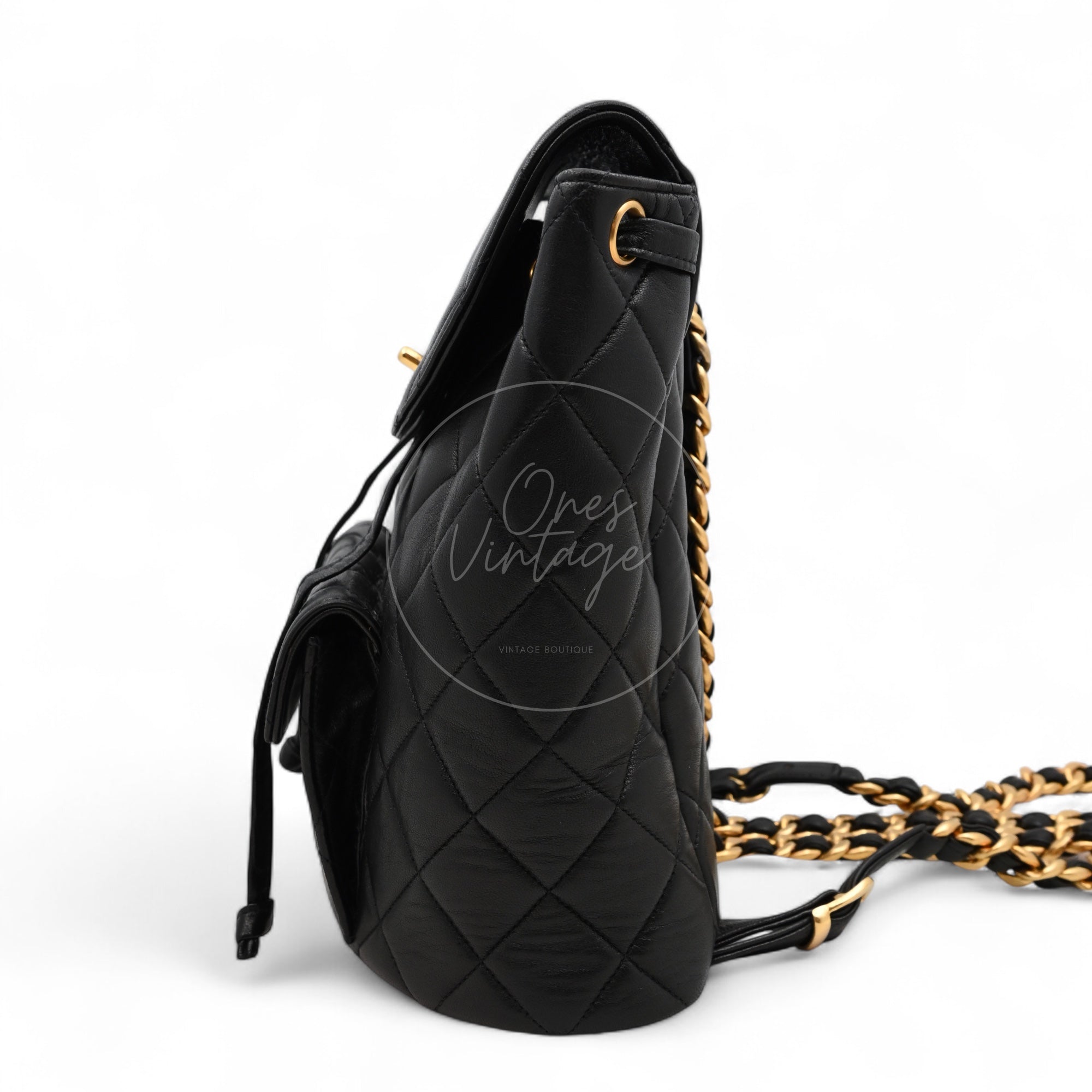 [Pre-owned] Chanel Vintage Black Lambskin Duma Backpack