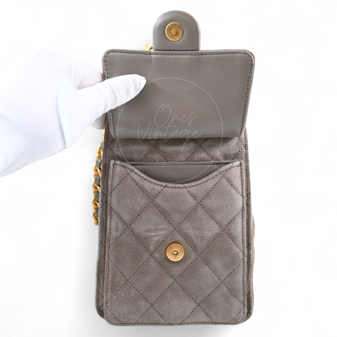 [Unused] Chanel Small 25 Bag Gray Suede GHW Microchip