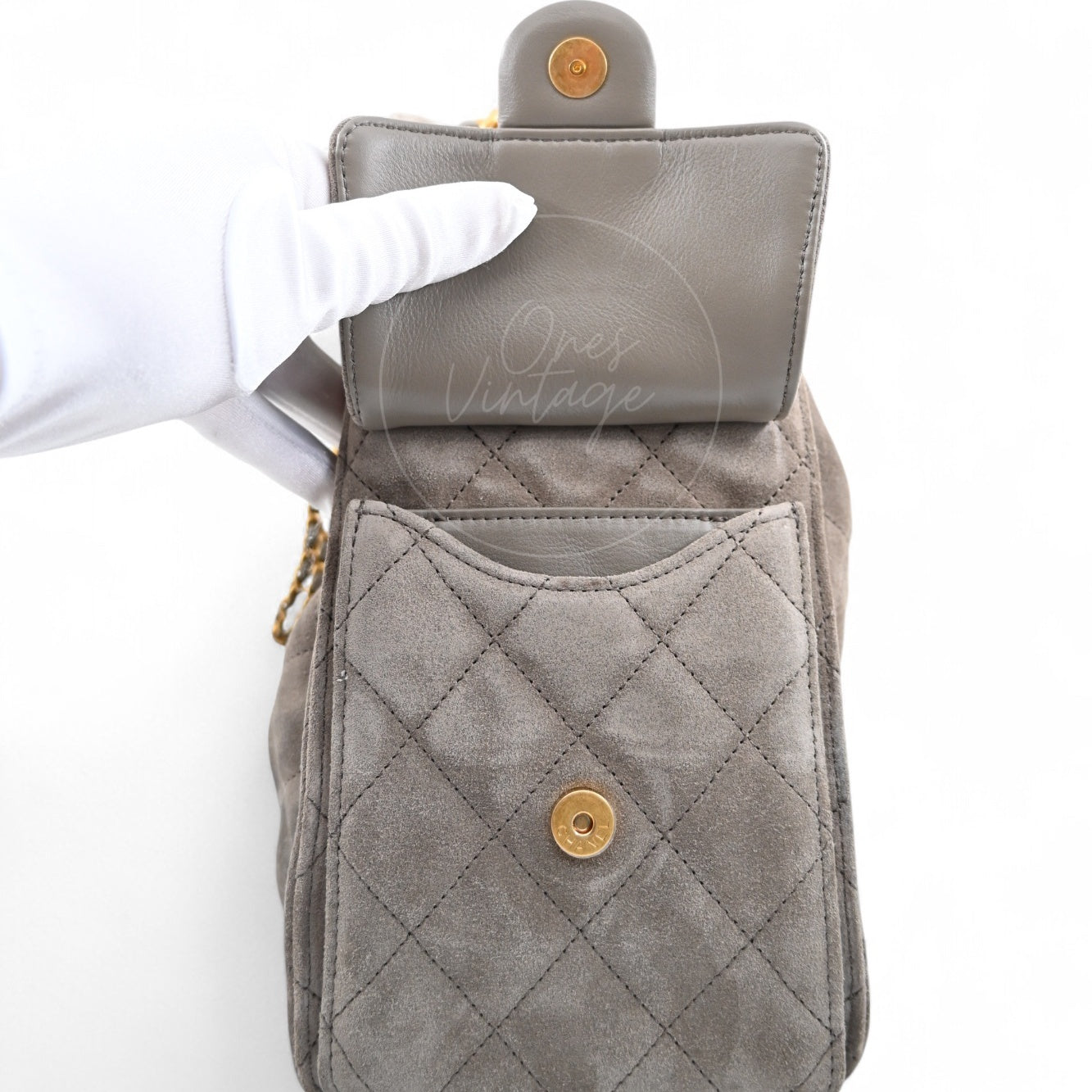 [Unused] Chanel Small 25 Bag Gray Suede GHW Microchip