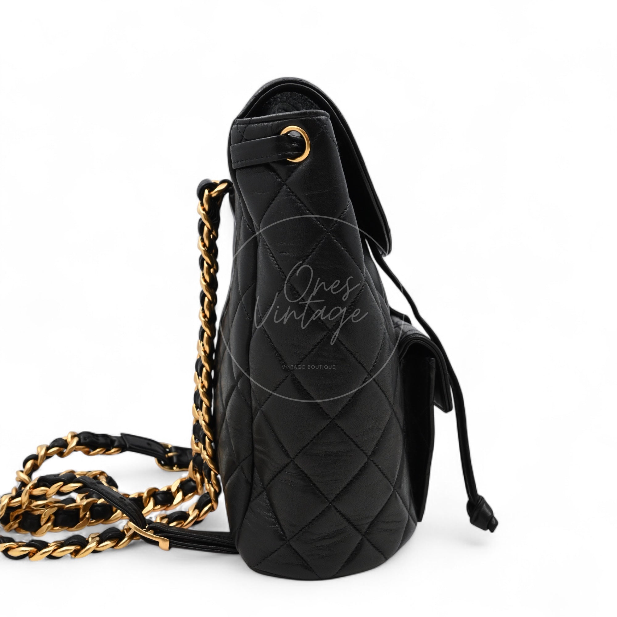 [Pre-owned] Chanel Vintage Black Lambskin Duma Backpack