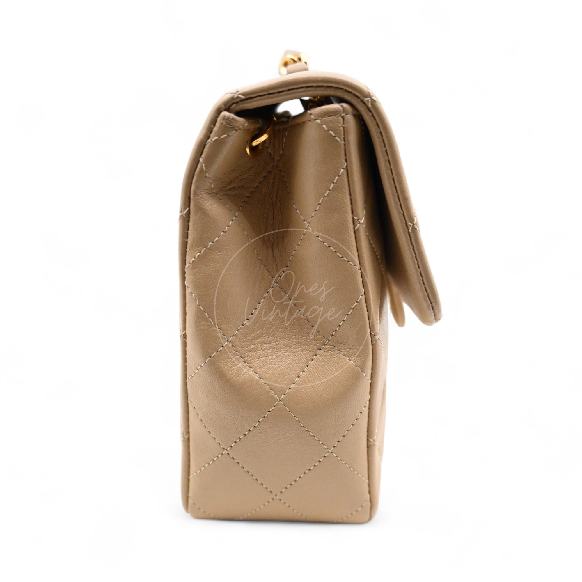 [Pre-owned] Chanel Vintage Beige Lambskin Mini Square Classic Flap Bag