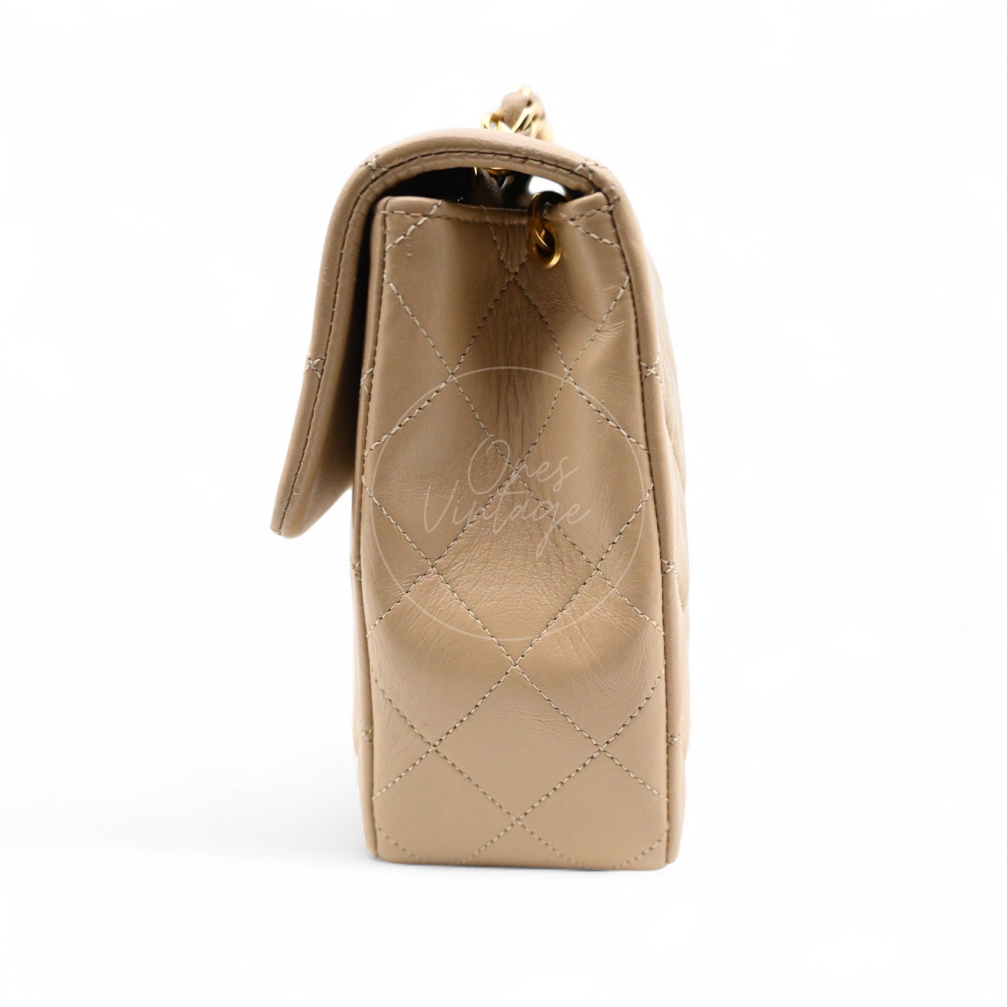 [Pre-owned] Chanel Vintage Beige Lambskin Mini Square Classic Flap Bag