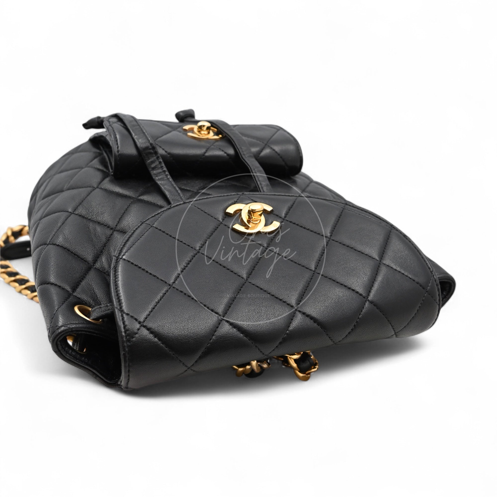[Pre-owned] Chanel Vintage Black Lambskin Duma Backpack