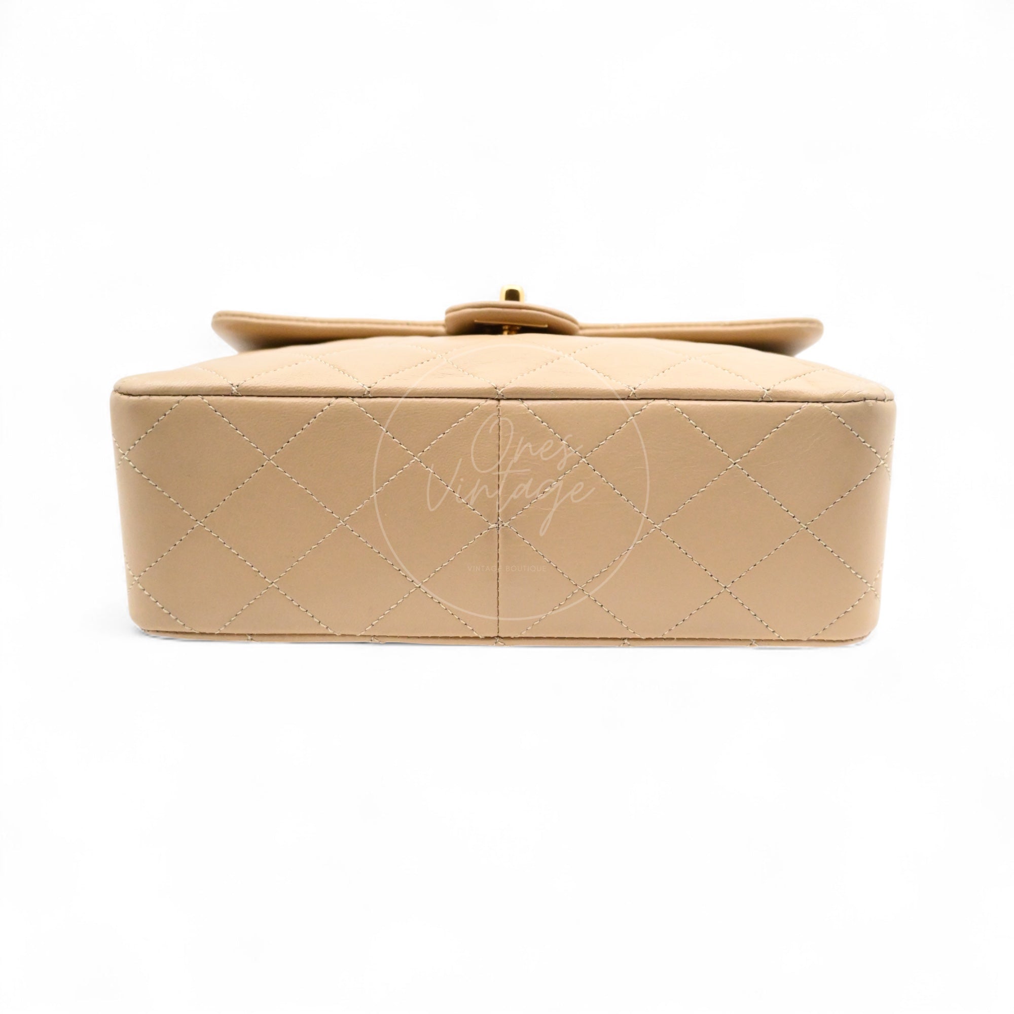[Pre-owned] Chanel Vintage Beige Lambskin Mini Square Classic Flap Bag