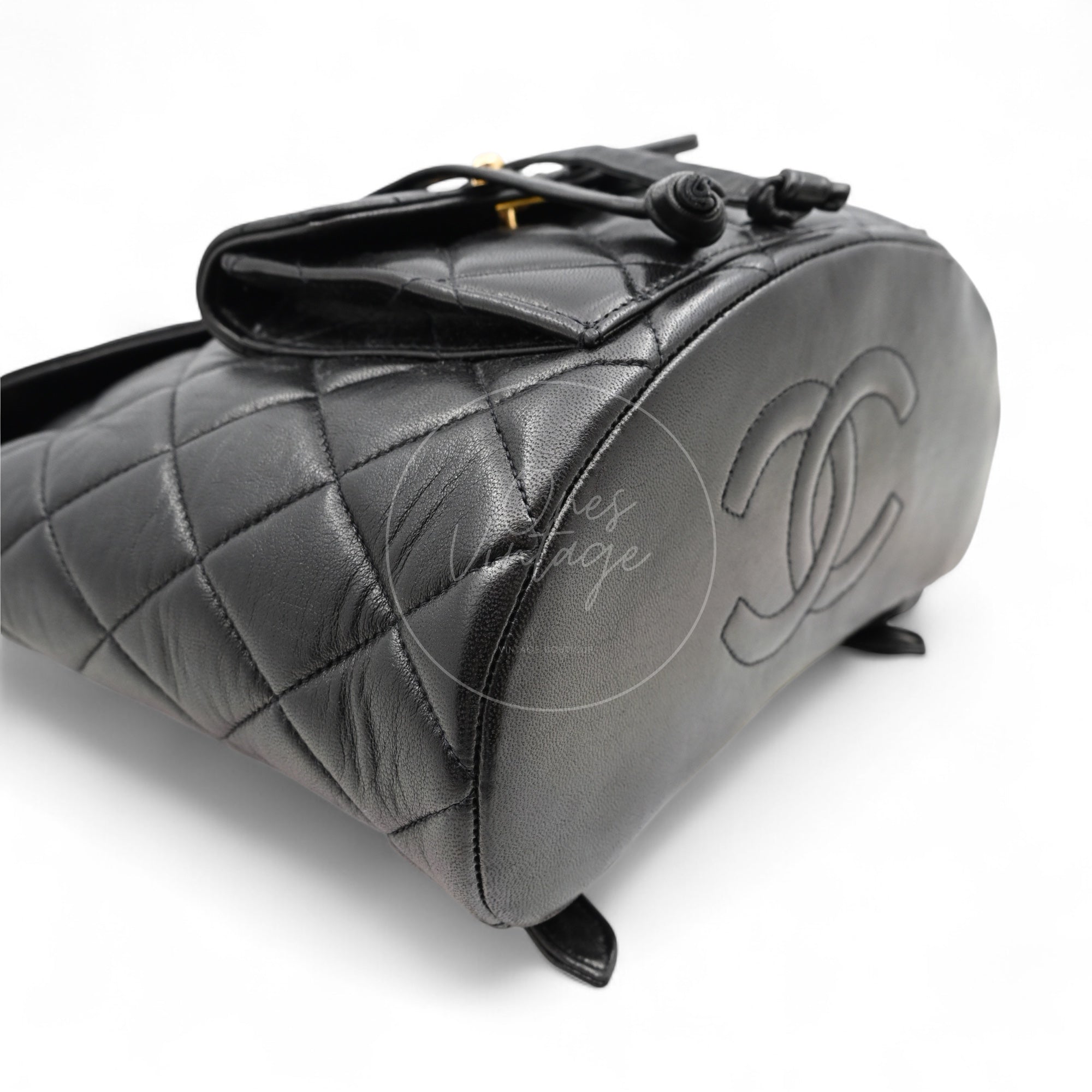 [Pre-owned] Chanel Vintage Black Lambskin Duma Backpack
