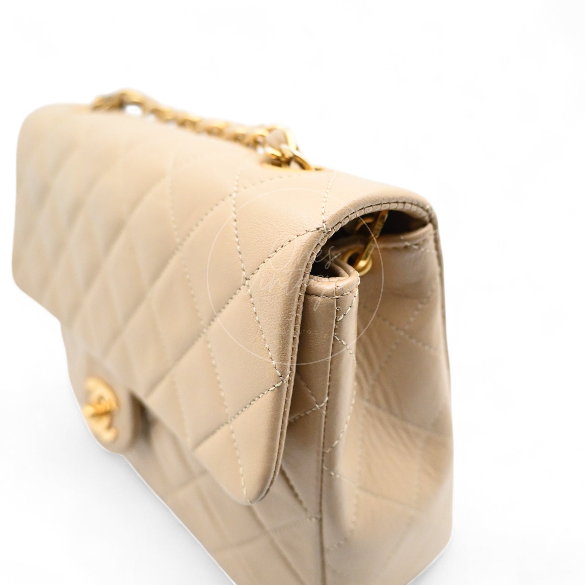 [Pre-owned] Chanel Vintage Beige Lambskin Mini Square Classic Flap Bag