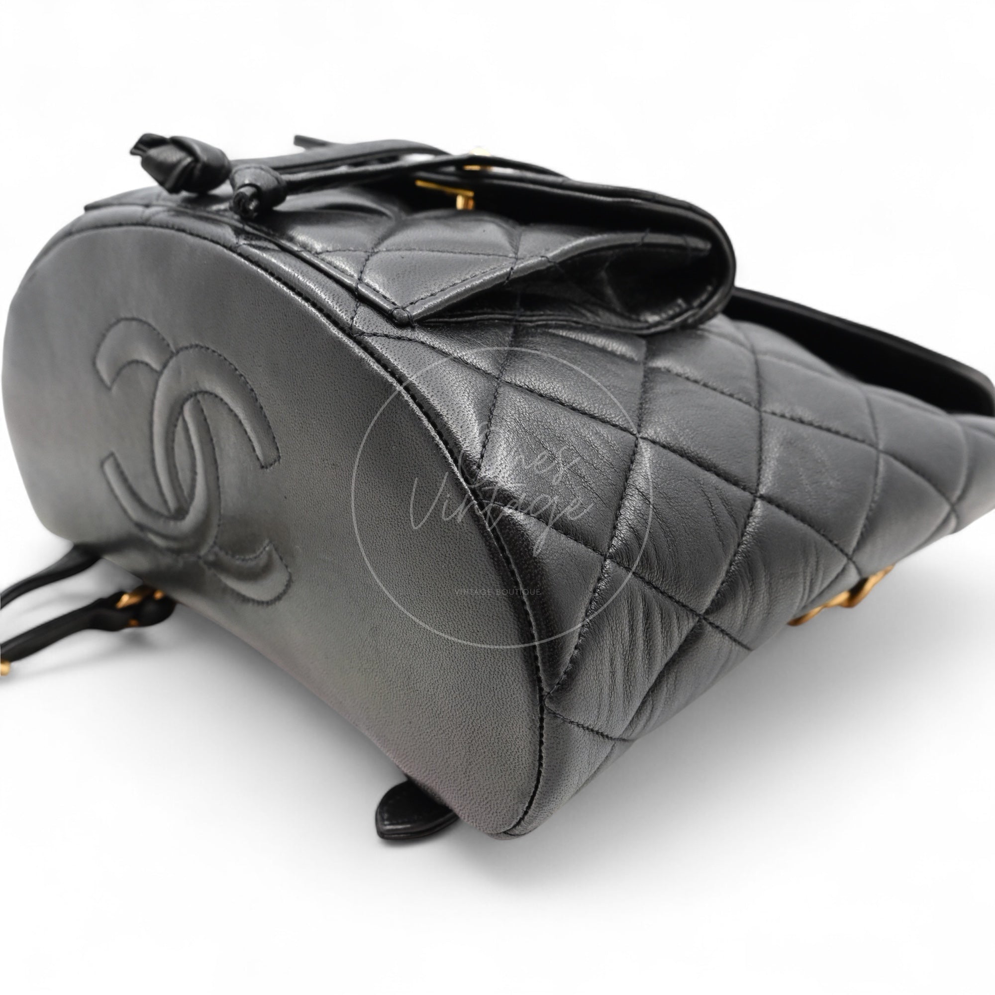 [Pre-owned] Chanel Vintage Black Lambskin Duma Backpack