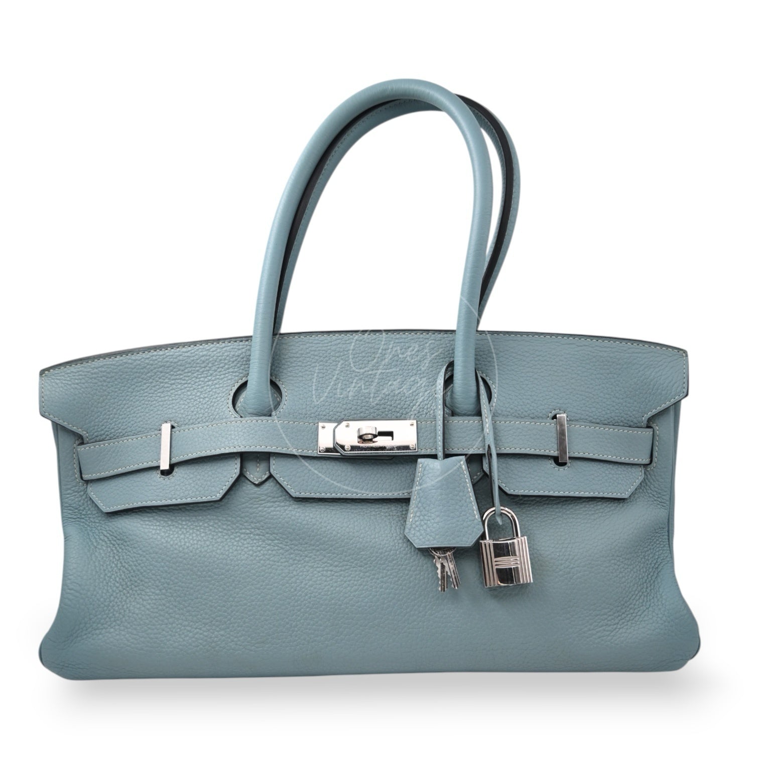 [Pre-owned] Hermes Birkin Shoulder Light Blue Stamp Square M PHW