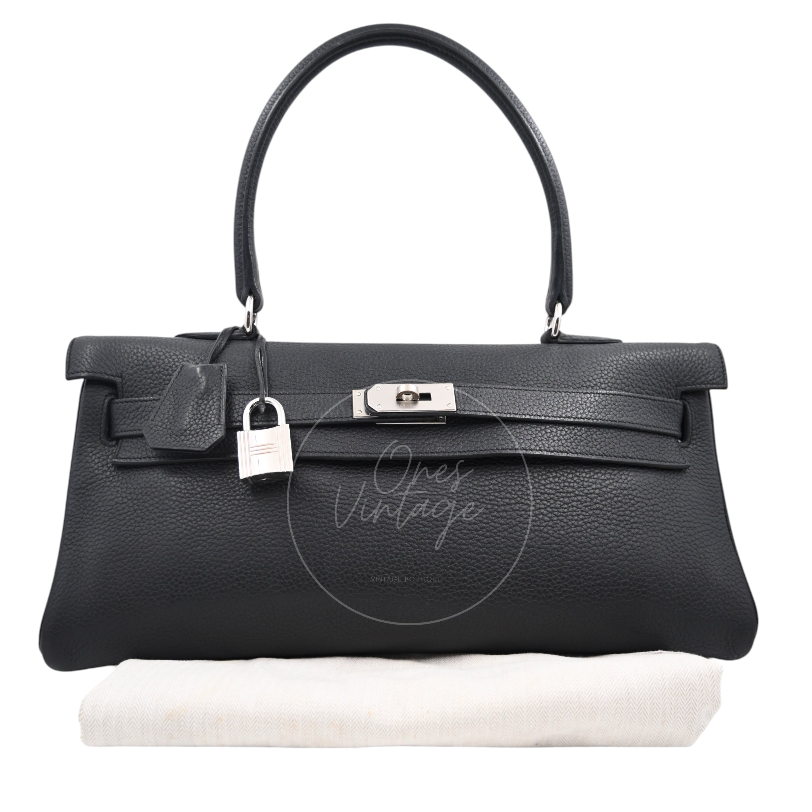 [Pre-owned] Hermes Kelly Shoulder Black PHW Stamp Square M