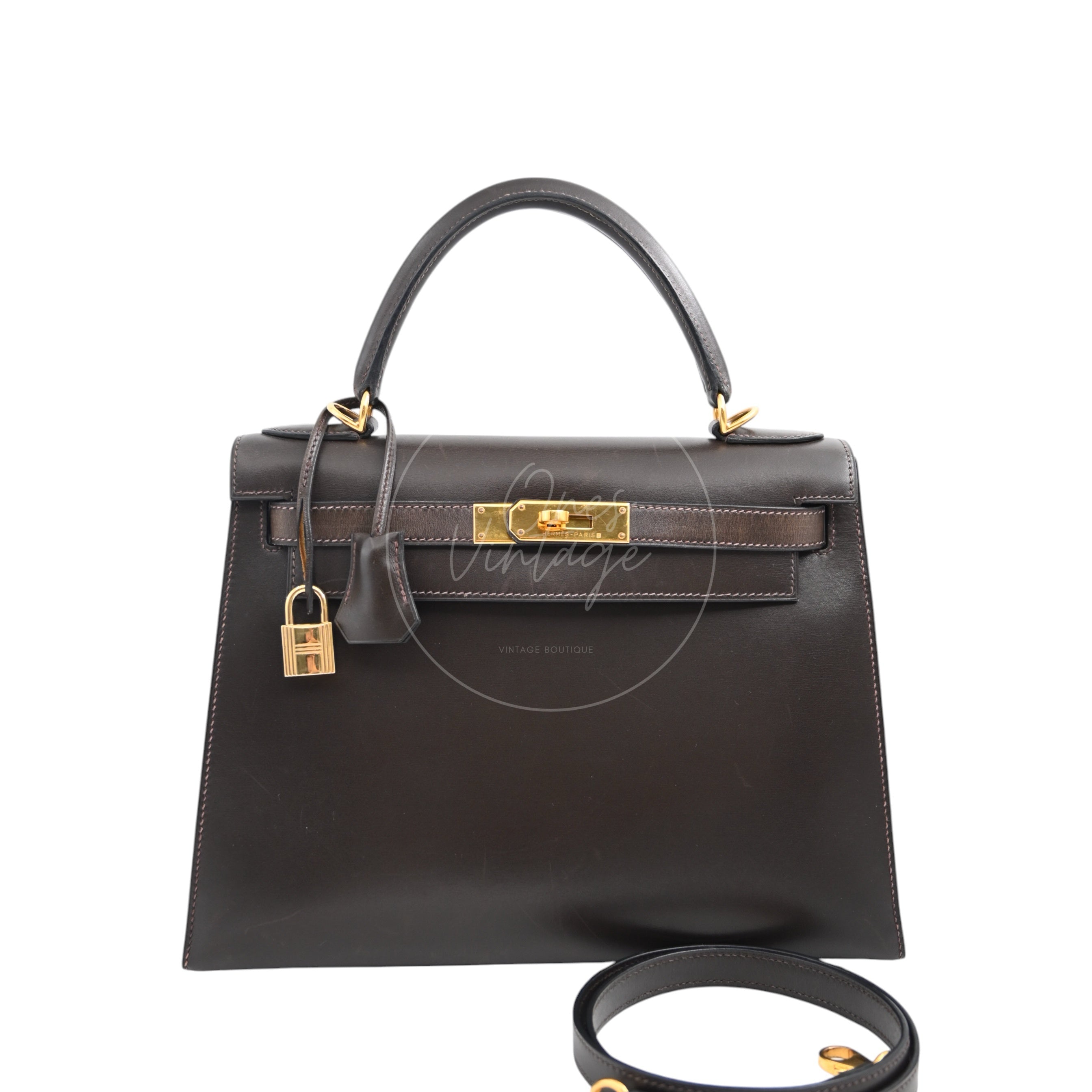 [Pre-owned]Hermes Kelly 28 Choco Ebene Box Sellier GHW Square D