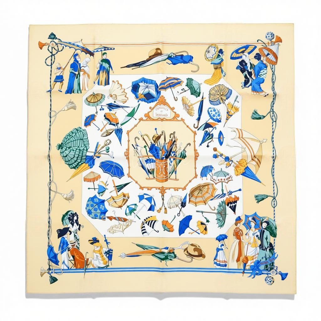 [Pre-owned] Hermes Beige &amp; Multicolor Silk Scarf